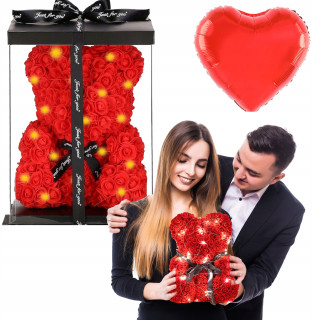 Kvetinový box - Medvedík z ruží 25 cm